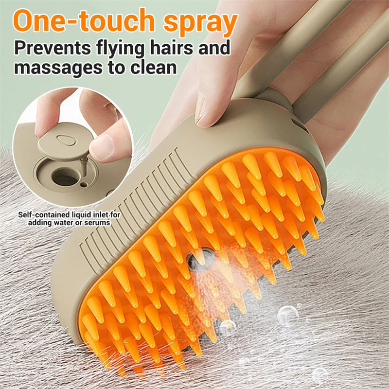 3-in-1 Steamy Pet Grooming Brush – Massage, De-Shed & Shine