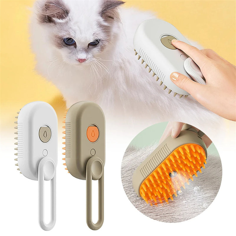 3-in-1 Steamy Pet Grooming Brush – Massage, De-Shed & Shine