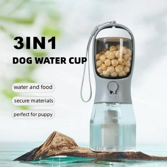 3-in-1 Portable Dog Water & Food Cup with Waste Bag Holder